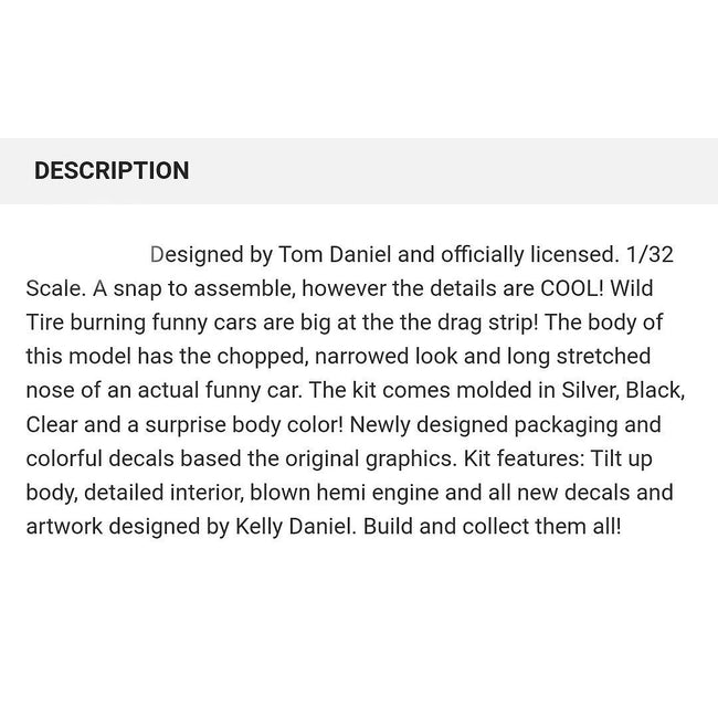 Atlantis Tom Daniel The Fiend Funny Car 1/32 - Atlantis - ModelCars.com