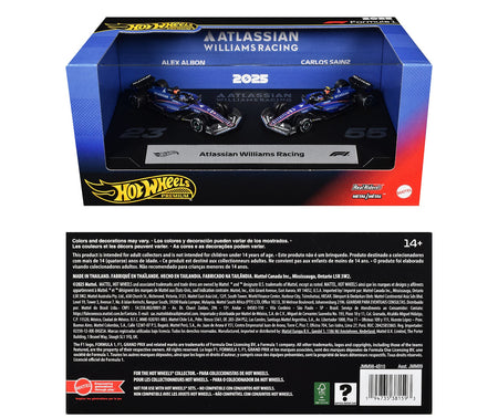 "Atlassian Williams Racing" Formula One F1 World Championship (2025) 2 Piece Set Diecast Model Cars by Hot Wheels-Hotwheels-ModelCars.com