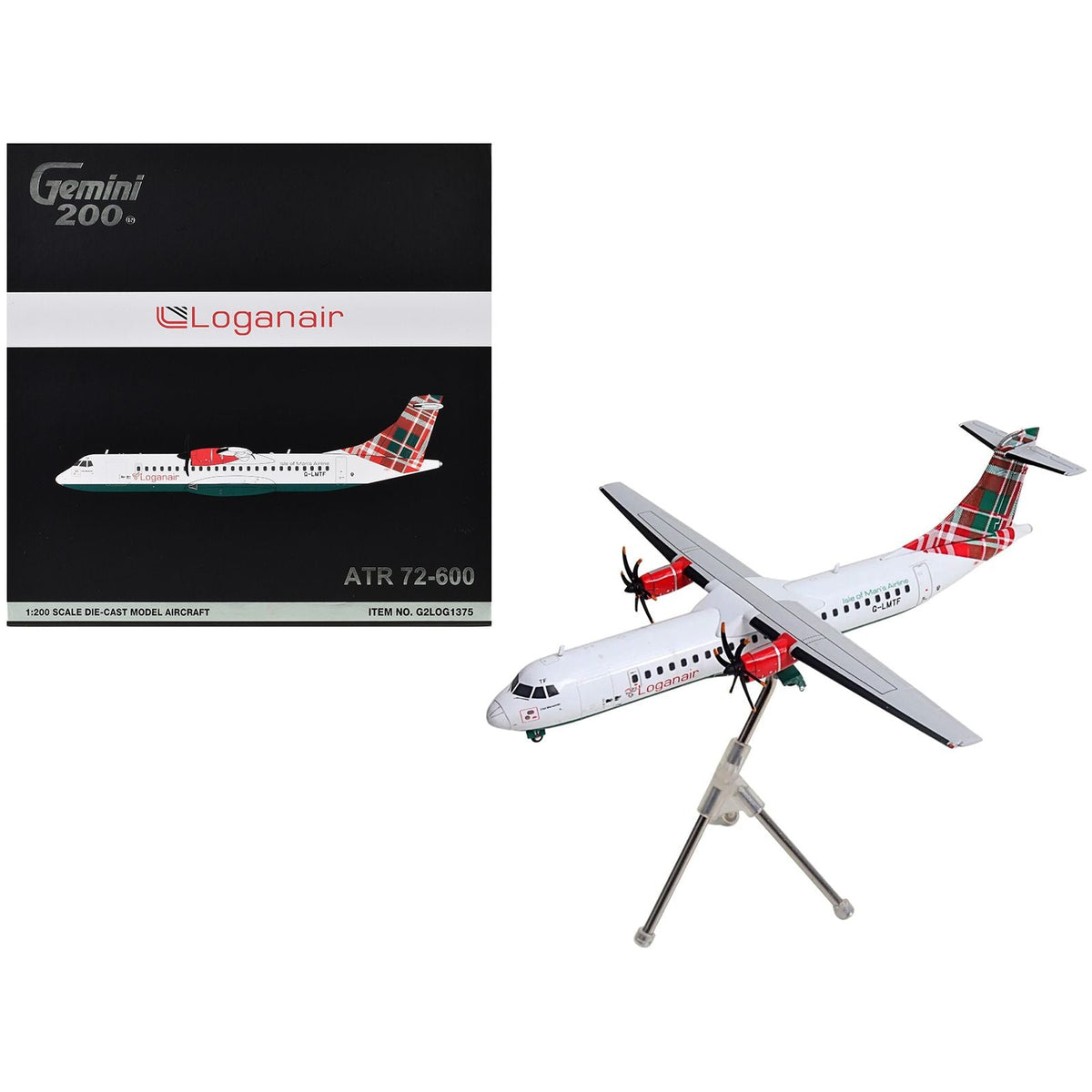 ATR 72-600 Commercial Aircraft "Loganair - Isle of Man's Airline" (G-LMTF) White with Green and Red Plaid Tail "Gemini 200" Series 1/200 Diecast Model Airplane by GeminiJets-GeminiJets-ModelCars.com