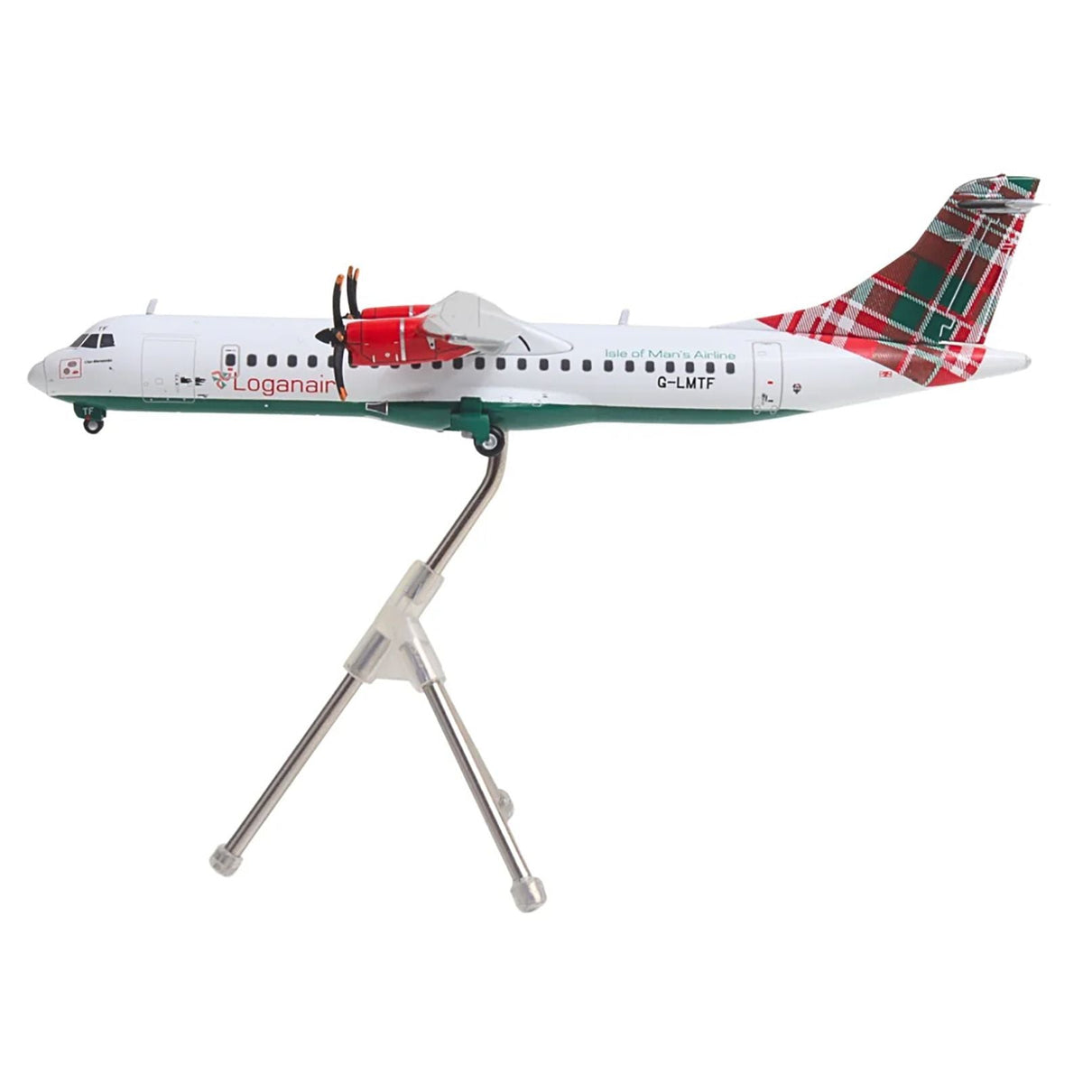 ATR 72-600 Commercial Aircraft "Loganair - Isle of Man's Airline" (G-LMTF) White with Green and Red Plaid Tail "Gemini 200" Series 1/200 Diecast Model Airplane by GeminiJets-GeminiJets-ModelCars.com