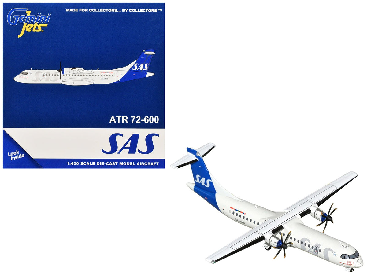 ATR 72-600 Commercial Aircraft "Scandinavian Airlines" (SE-MKD) White with Blue Tail 1/400 Diecast Model by GeminiJets-GeminiJets-ModelCars.com