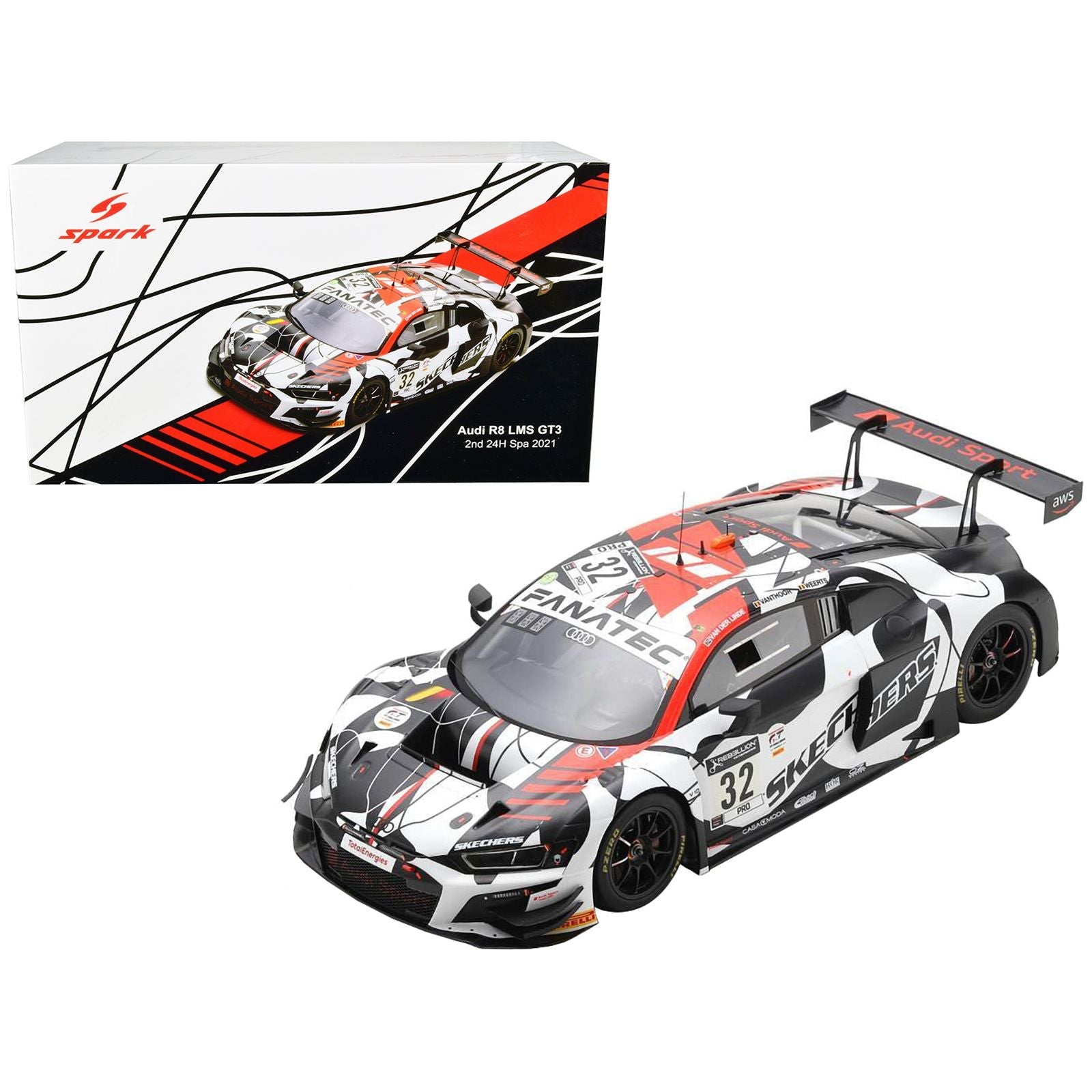 Audi R8 LMS GT3 32 Dries Vanthoor - Kelvin van der Linde - Charles Weerts 2nd Place 24 Hours of Spa (2021) Limited Edition to 300 pieces Worldwide 1/18 Model Car by Spark - Spark - ModelCars.com