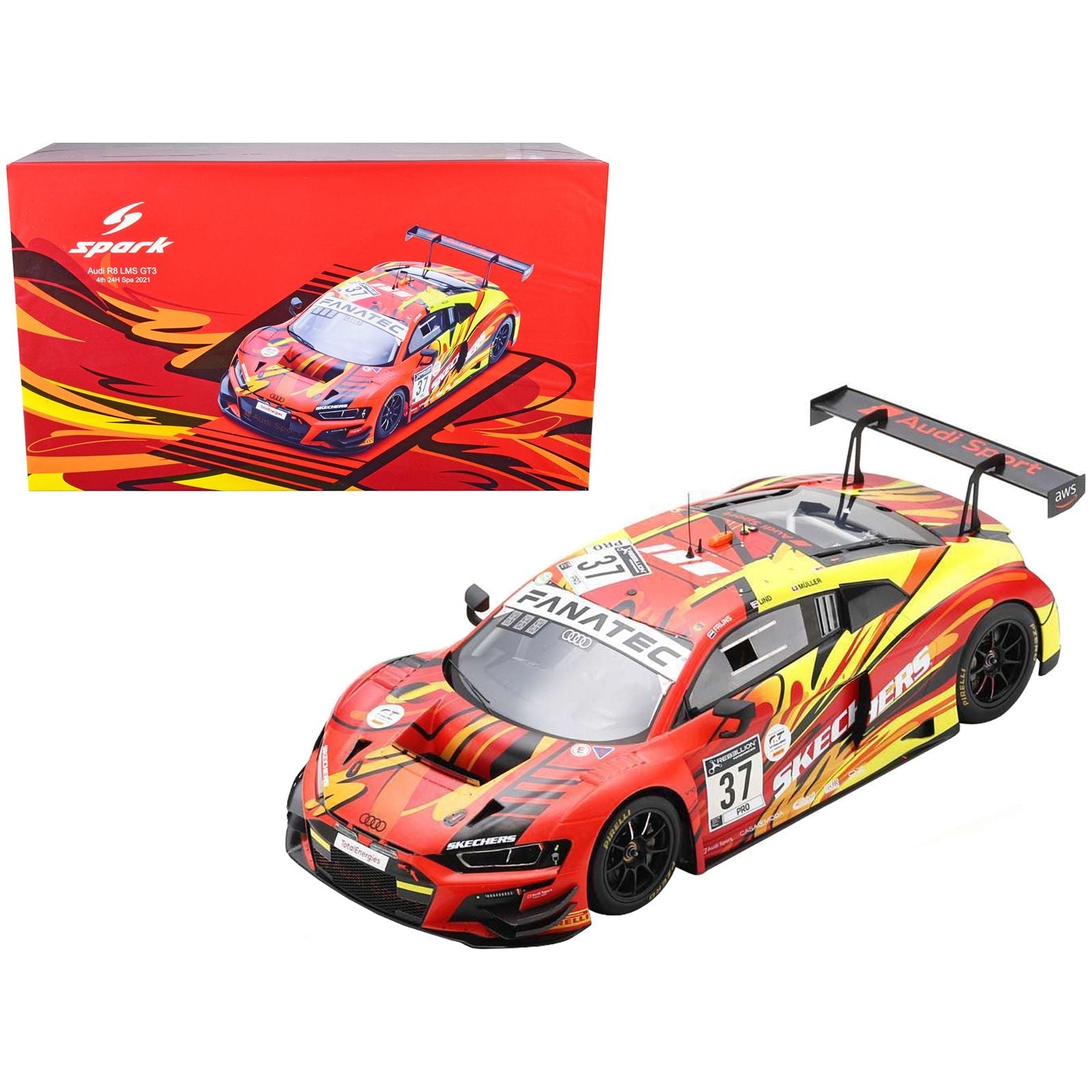 Audi R8 LMS GT3 37 Robin Frijns - Dennis Lind - Nico Muller 24 Hours of Spa (2021) Limited Edition to 300 pieces Worldwide 1/18 Model Car by Spark - Spark - ModelCars.com