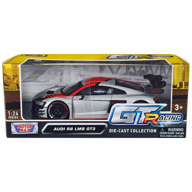 Audi R8 LMS GT3 Silver Metallic with Graphics "GT Racing" Series 1/24 Diecast Model Car by Motormax - Motormax - ModelCars.com