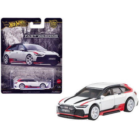 Audi RS 6 Avant White with Stripes "Fast Wagons" Series Diecast Model Car by Hot Wheels - Hotwheels - ModelCars.com