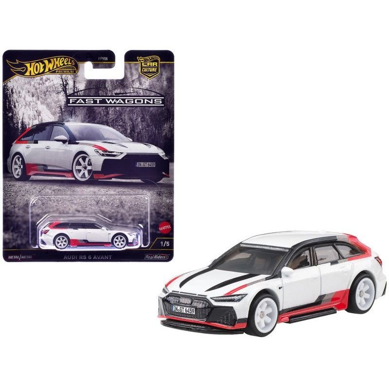 Audi RS 6 Avant White with Stripes "Fast Wagons" Series Diecast Model Car by Hot Wheels-Hotwheels-ModelCars.com