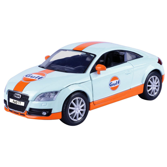 Audi TT Coupe "Gulf Oil" Light Blue with Orange Stripes "Gulf Die-Cast Collection" 1/24 Diecast Model Car by Motormax-Motormax-ModelCars.com