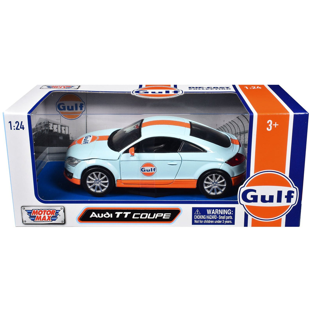 Audi TT Coupe "Gulf Oil" Light Blue with Orange Stripes "Gulf Die-Cast Collection" 1/24 Diecast Model Car by Motormax-Motormax-ModelCars.com