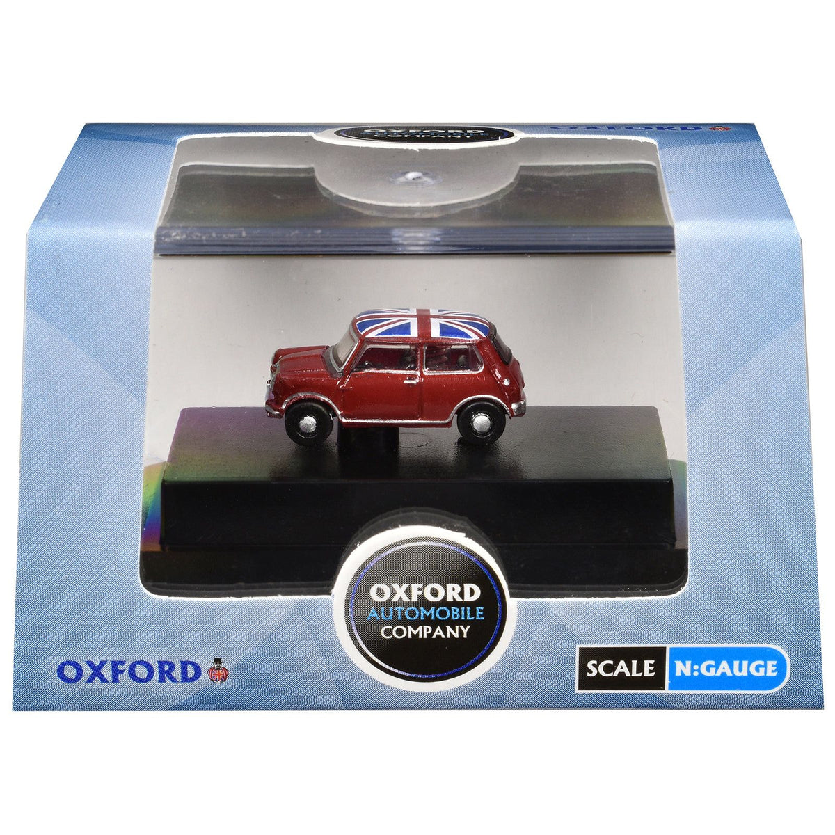 Austin Mini RHD (Right Hand Drive) Tartan Red with Union Jack Top 1/148 (N) Scale Diecast Model Car by Oxford Diecast-Oxford Diecast-ModelCars.com