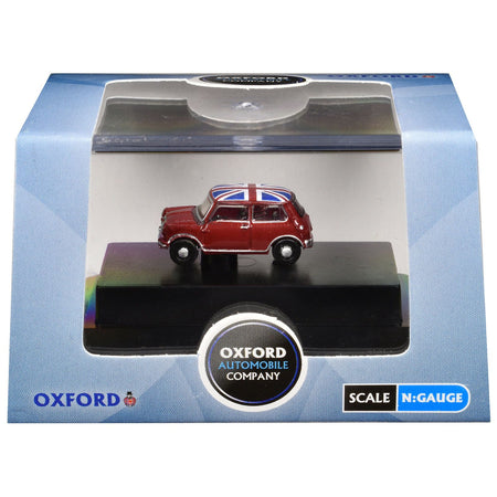Austin Mini RHD (Right Hand Drive) Tartan Red with Union Jack Top 1/148 (N) Scale Diecast Model Car by Oxford Diecast-Oxford Diecast-ModelCars.com