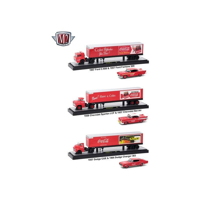 Auto Haulers "Coca-Cola" Release Set of 3 Trucks 1/64 Diecast Models by M2 Machines-M2-ModelCars.com