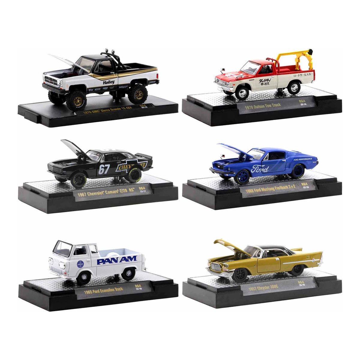 "Auto Meets" Set of 6 Cars IN DISPLAY CASES Release 64 Limited Edition to 9600 pieces Worldwide 1/64 Diecast Model Cars by M2 Machines - M2 - ModelCars.com