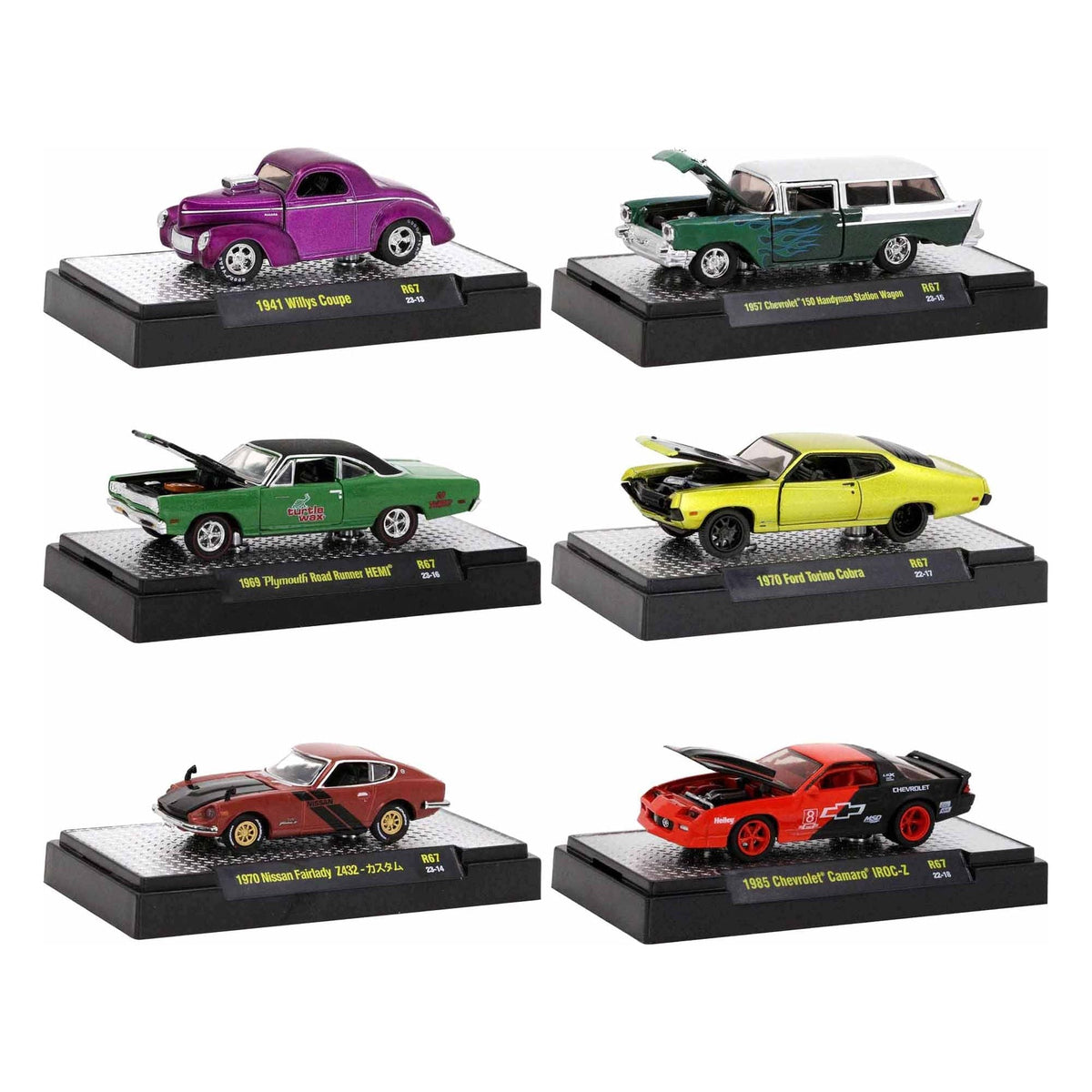 "Auto Meets" Set of 6 Cars IN DISPLAY CASES Release 67 Limited Edition 1/64 Diecast Model Cars by M2 Machines-M2-ModelCars.com