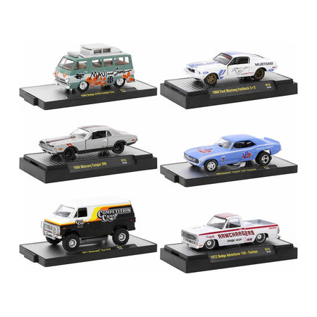 "Auto Meets" Set of 6 Cars IN DISPLAY CASES Release 74 Limited Edition 1/64 Diecast Model Cars by M2 Machines-M2-ModelCars.com