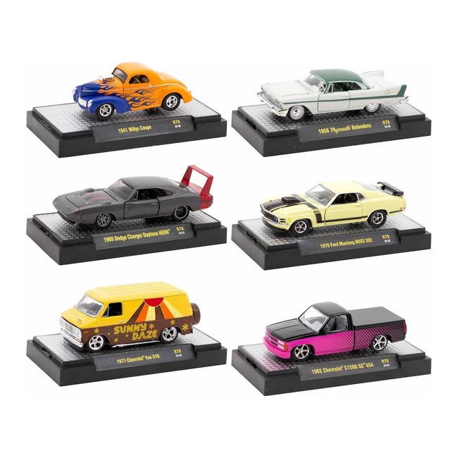 "Auto Meets" Set of 6 Cars IN DISPLAY CASES Release 78 Limited Edition 1/64 Diecast Model Cars by M2 Machines - M2 - ModelCars.com