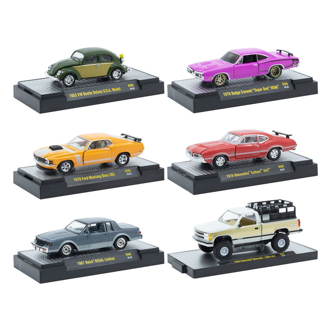 "Auto Meets" Set of 6 Cars IN DISPLAY CASES Release 90 Limited Edition 1/64 Diecast Model Cars by M2 Machines-M2-ModelCars.com