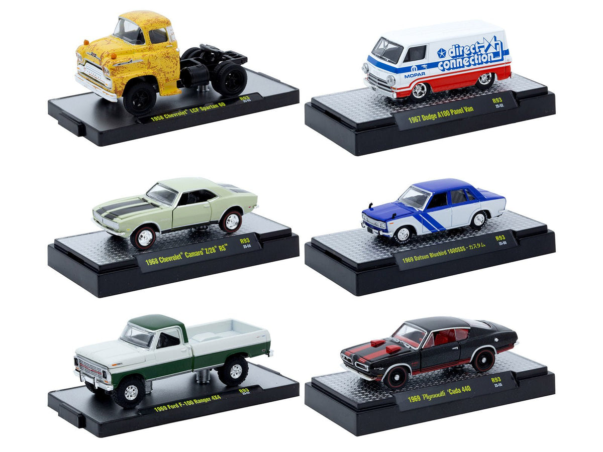 "Auto Meets" Set of 6 Cars IN DISPLAY CASES Release 93 Limited Edition 1/64 Diecast Model Cars by M2 Machines-M2-ModelCars.com