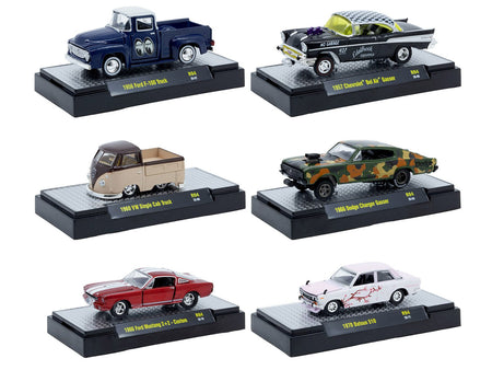 "Auto Meets" Set of 6 Cars IN DISPLAY CASES Release 94 Limited Edition 1/64 Diecast Model Cars by M2 Machines-M2-ModelCars.com
