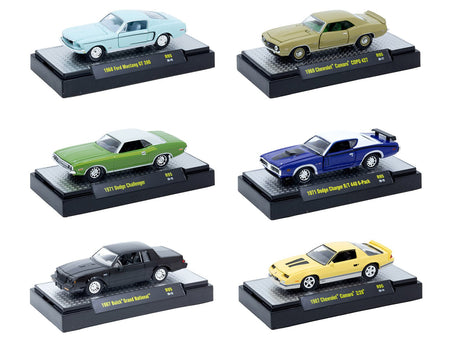 "Auto Meets" Set of 6 Cars IN DISPLAY CASES Release 95 Limited Edition 1/64 Diecast Model Cars by M2 Machines-M2-ModelCars.com