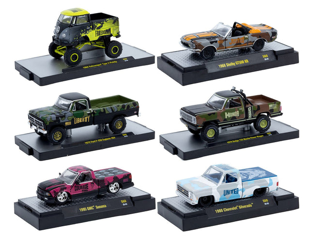 "Auto Meets" Set of 6 Cars IN DISPLAY CASES Release S60 Limited Edition 1/64 Diecast Model Cars by M2 Machines-M2-ModelCars.com