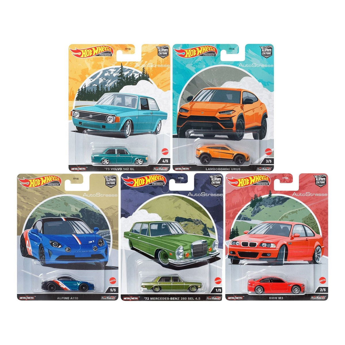 "Auto Strasse" 5 piece Set "Car Culture" Series Diecast Model Cars by Hot Wheels-Hotwheels-ModelCars.com