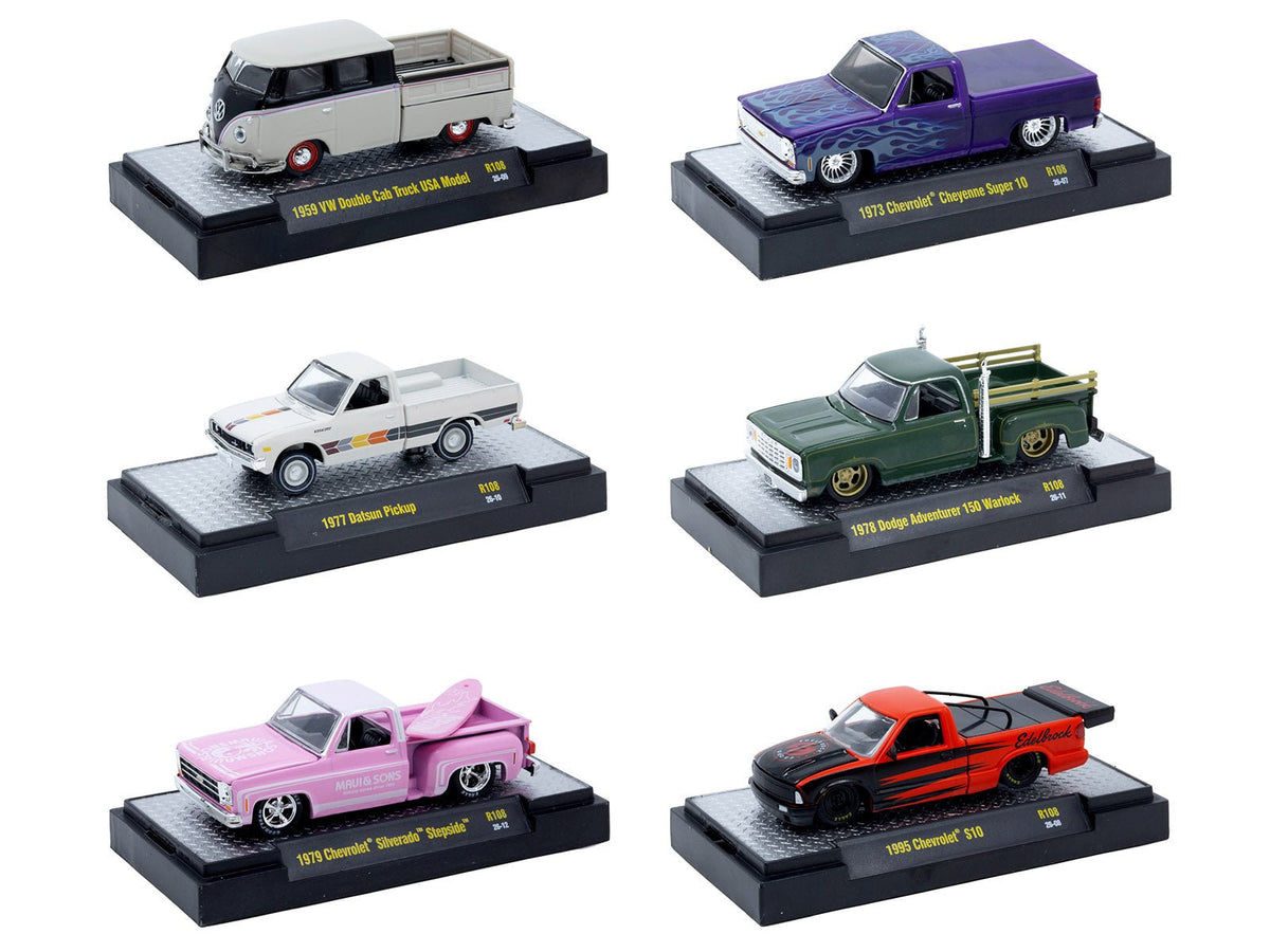 "Auto-Thentics" 6 piece Set Release 108 IN DISPLAY CASES Limited Edition1/64 Diecast Model Cars by M2 Machines-M2-ModelCars.com