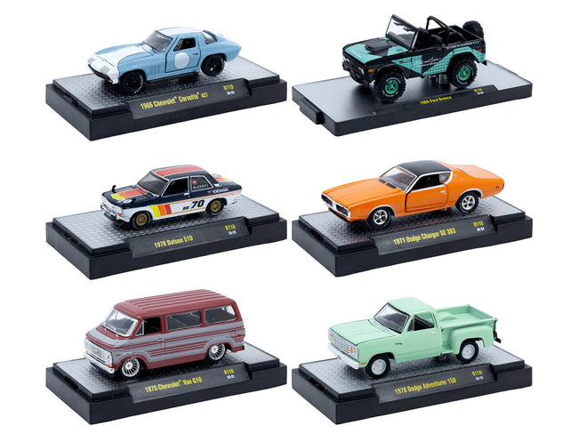"Auto-Thentics" 6 piece Set Release 110 IN DISPLAY CASES Limited Edition 1/64 Diecast Model Cars by M2 Machines-M2-ModelCars.com