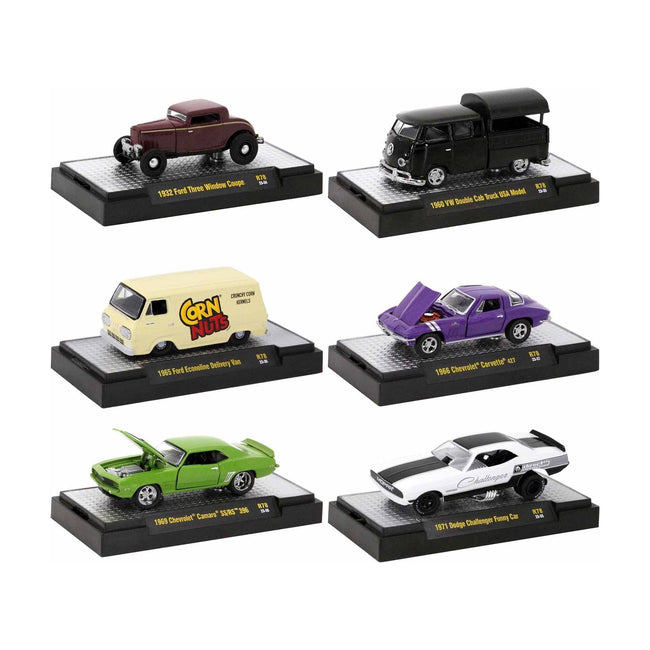 "Auto-Thentics" 6 piece Set Release 78 IN DISPLAY CASES Limited Edition 1/64 Diecast Model Cars by M2 Machines-M2-ModelCars.com