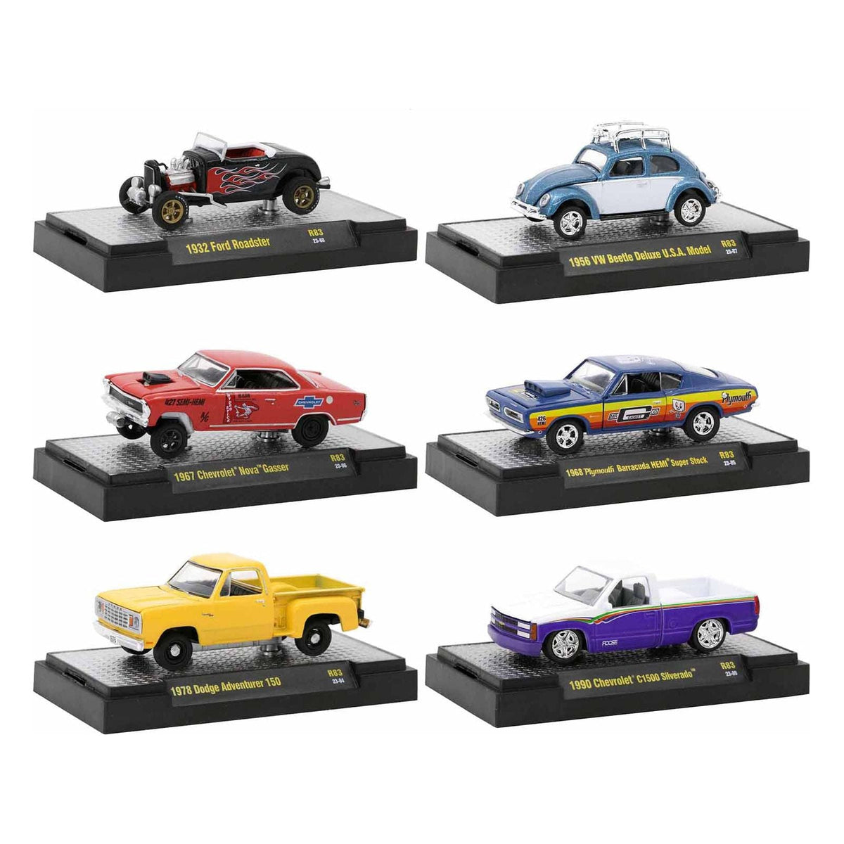 "Auto-Thentics" 6 piece Set Release 83 IN DISPLAY CASES Limited Edition 1/64 Diecast Model Cars by M2 Machines-M2-ModelCars.com