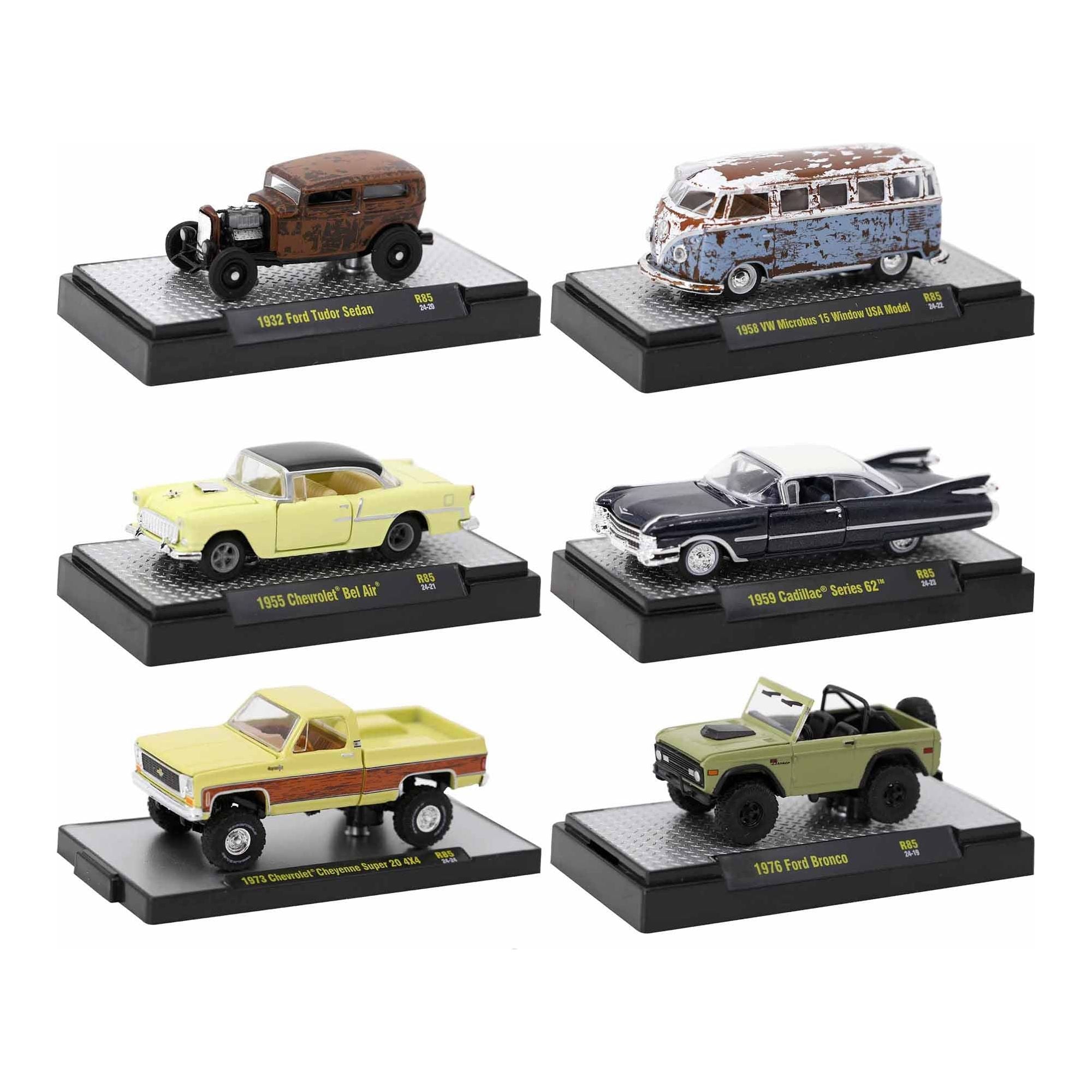 "Auto - Thentics" 6 piece Set Release 85 IN DISPLAY CASES Limited Edition 1/64 Diecast Model Cars by M2 Machines - M2 - ModelCars.com