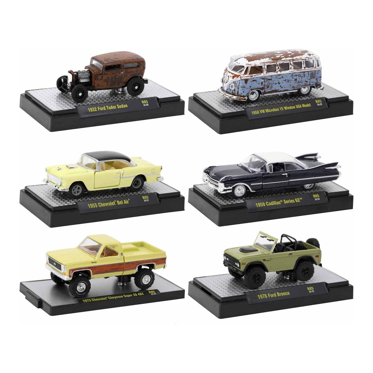 "Auto-Thentics" 6 piece Set Release 85 IN DISPLAY CASES Limited Edition 1/64 Diecast Model Cars by M2 Machines-M2-ModelCars.com