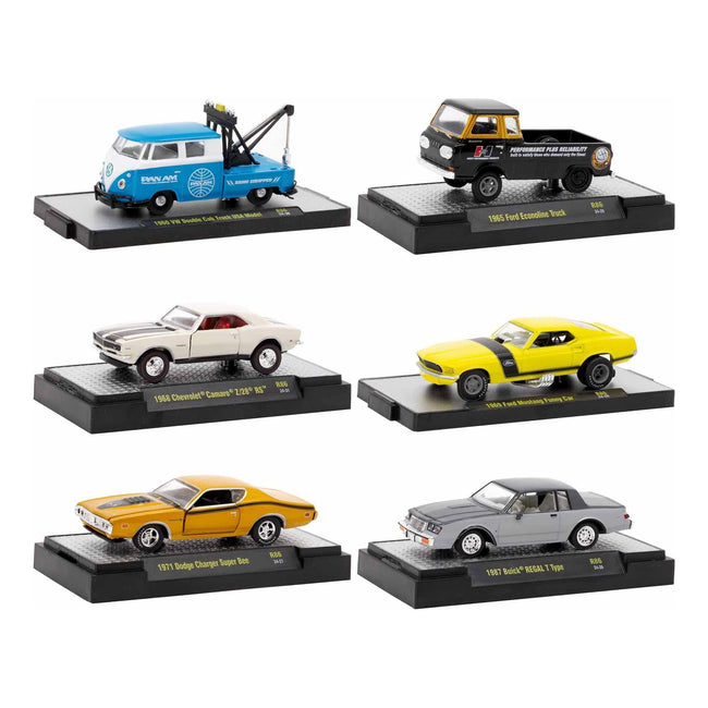 "Auto-Thentics" 6 piece Set Release 86 IN DISPLAY CASES Limited Edition 1/64 Diecast Model Cars by M2 Machines-M2-ModelCars.com