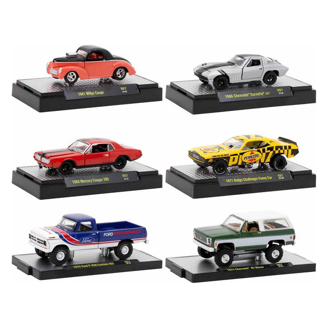"Auto-Thentics" 6 piece Set Release 87 IN DISPLAY CASES Limited Edition 1/64 Diecast Model Cars by M2 Machines-M2-ModelCars.com