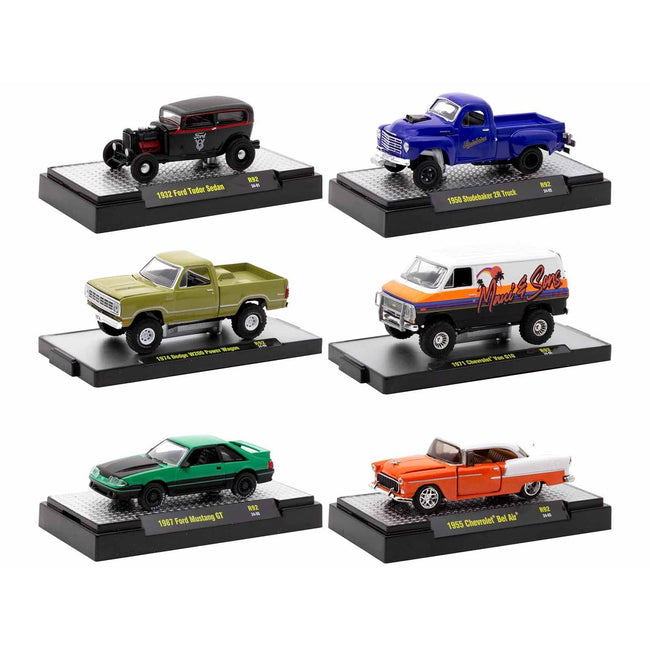 "Auto-Thentics" 6 piece Set Release 92 IN DISPLAY CASES Limited Edition 1/64 Diecast Model Cars by M2 Machines-M2-ModelCars.com