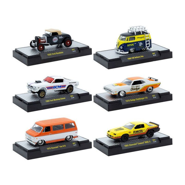 "Auto-Thentics" 6 piece Set Release 97 IN DISPLAY CASES Limited Edition 1/64 Diecast Model Cars by M2 Machines-M2-ModelCars.com
