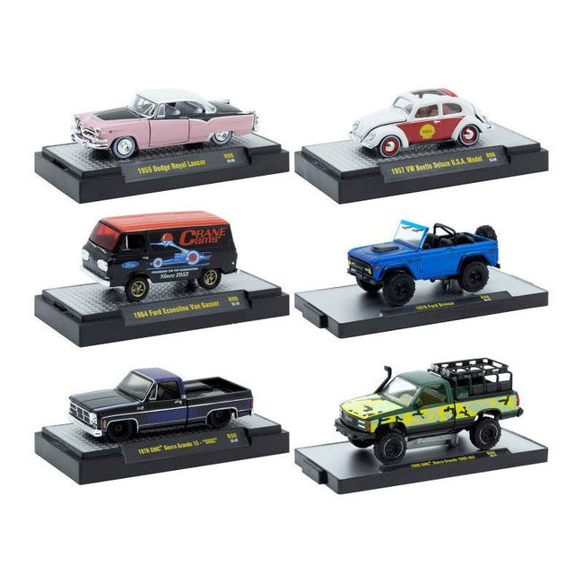 "Auto-Thentics" 6 piece Set Release 98 IN DISPLAY CASES Limited Edition 1/64 Diecast Model Cars by M2 Machines-M2-ModelCars.com