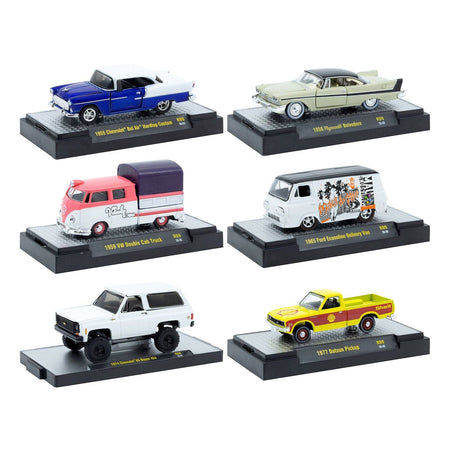 "Auto-Thentics" 6 piece Set Release 99 IN DISPLAY CASES Limited Edition 1/64 Diecast Model Cars by M2 Machines-M2-ModelCars.com