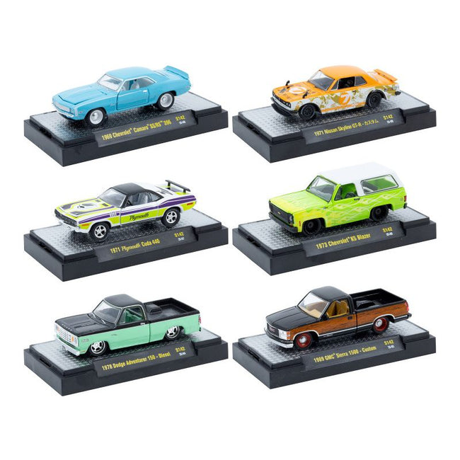 "Auto-Thentics" 6 piece Set Release S142 IN DISPLAY CASES Limited Edition 1/64 Diecast Model Cars by M2 Machines-M2-ModelCars.com