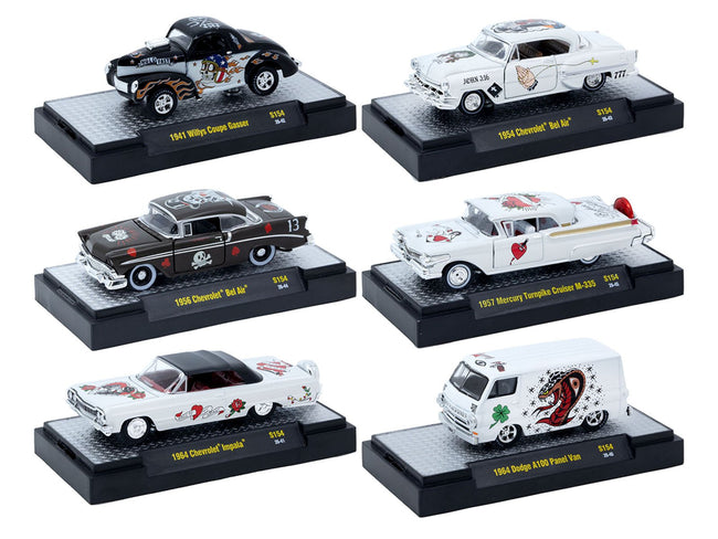 "Auto-Thentics" 6 piece Set Release S154 IN DISPLAY CASES Limited Edition 1/64 Diecast Model Cars by M2 Machines-M2-ModelCars.com