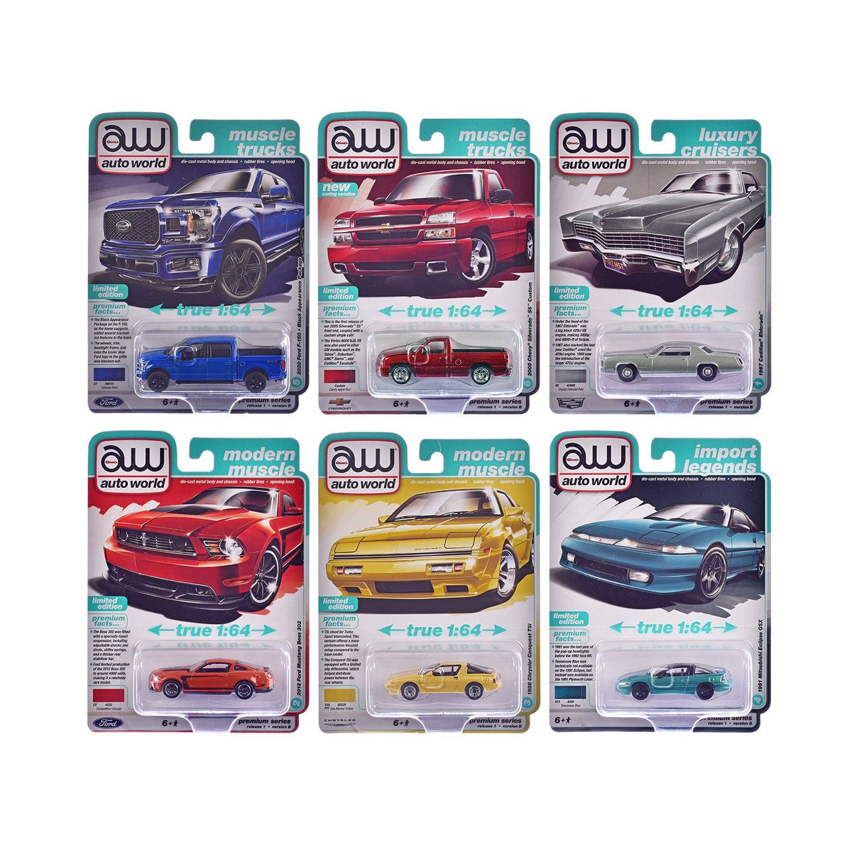 Auto World Premium 2025 Release 1 Set B of 6 pieces 1/64 Diecast Model Cars by Auto World - Autoworld - ModelCars.com