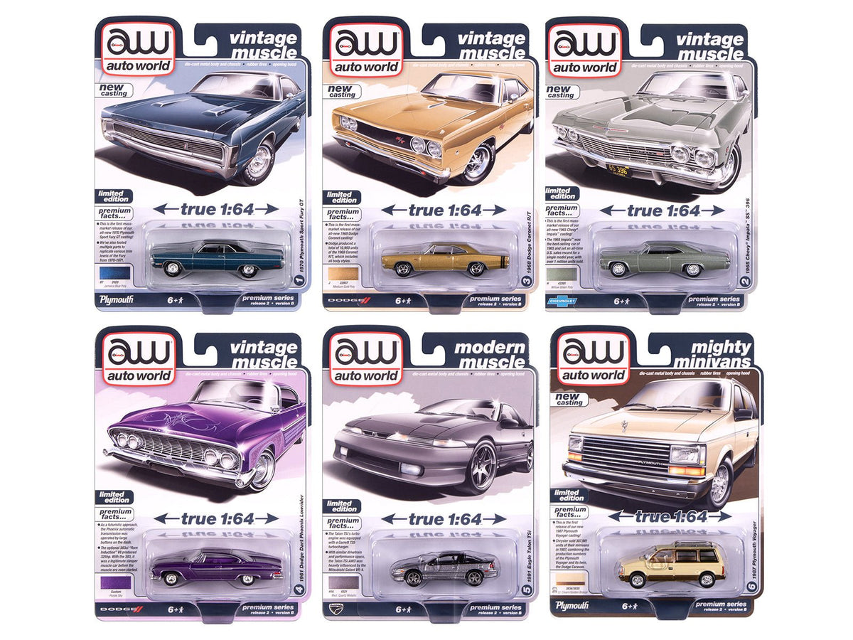Auto World Premium 2025 Release 2 Set B of 6 pieces 1/64 Diecast Model Cars by Auto World-Autoworld-ModelCars.com