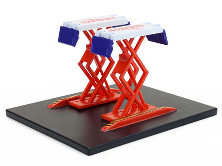 Automotive Double Scissor Lift "Chevron" White and Red "Double Scissor Lifts" Series 2 1/64 Diecast Model by Greenlight-Greenlight-ModelCars.com