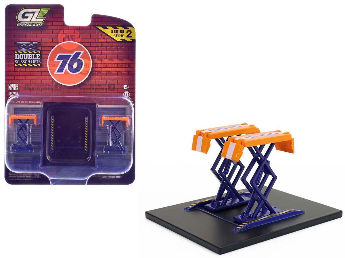 Automotive Double Scissor Lift "Union 76" Orange and Blue "Double Scissor Lifts" Series 2 1/64 Diecast Model by Greenlight-Greenlight-ModelCars.com