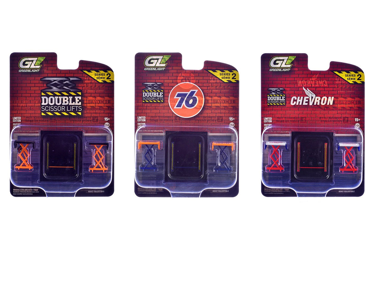 Automotive "Double Scissor Lifts" Series #2 Set of 3 pieces 1/64 Diecast Models by Greenlight-Greenlight-ModelCars.com