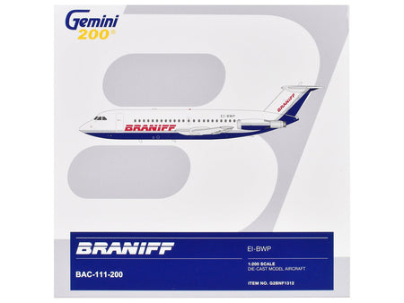BAC 111-200 Commercial Aircraft "Braniff International Airways" (EI-BWP) White with Blue Tail "Gemini 200" Series 1/200 Diecast Model Airplane by GeminiJets-GeminiJets-ModelCars.com