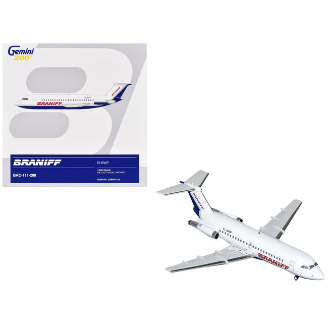 BAC 111-200 Commercial Aircraft "Braniff International Airways" (EI-BWP) White with Blue Tail "Gemini 200" Series 1/200 Diecast Model Airplane by GeminiJets-GeminiJets-ModelCars.com