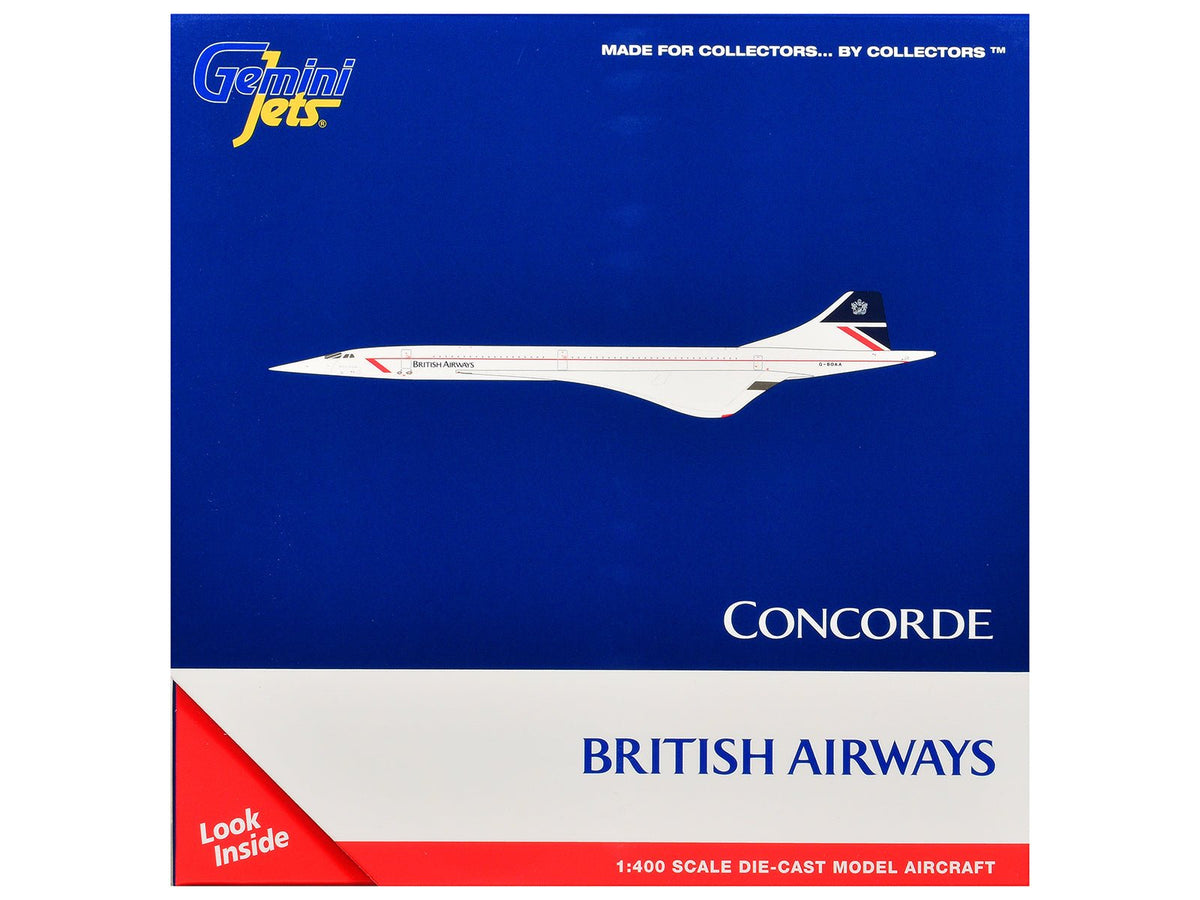 BAC/Aerospatiale Concorde Commercial Aircraft "British Airways" (G-BOAA) White with Red Stripes and Blue Tail 1/400 Diecast Model Airplane by GeminiJets-GeminiJets-ModelCars.com