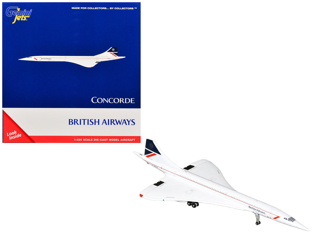 BAC/Aerospatiale Concorde Commercial Aircraft "British Airways" (G-BOAA) White with Red Stripes and Blue Tail 1/400 Diecast Model Airplane by GeminiJets-GeminiJets-ModelCars.com