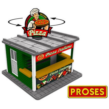 Bachmann O Scale Pizza Stand with Light and Rotating Sign (Laser Cut Kit) - Bachmann - ModelCars.com