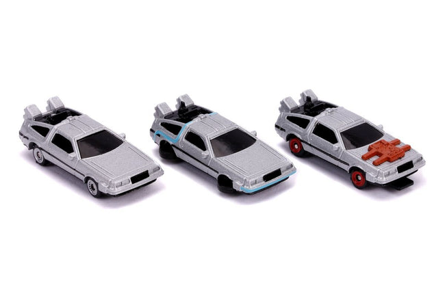 "Back to the Future" Time Machine 3 piece Set "Nano Hollywood Rides" Diecast Model Cars by Jada-Jada-ModelCars.com